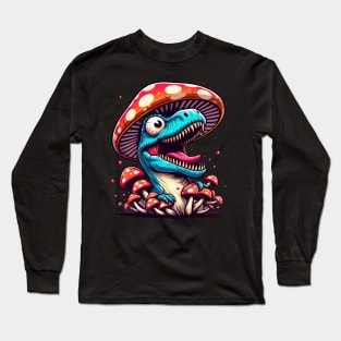 Crazy Velociraptor Mushroom Hat Dinosaur Garden Long Sleeve T-Shirt